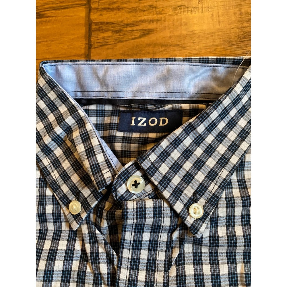 IZOD Mens Gingham Check Long Sleeve Button Down Shirt Black IZAGB18001 Small NWT - Picture 2 of 6